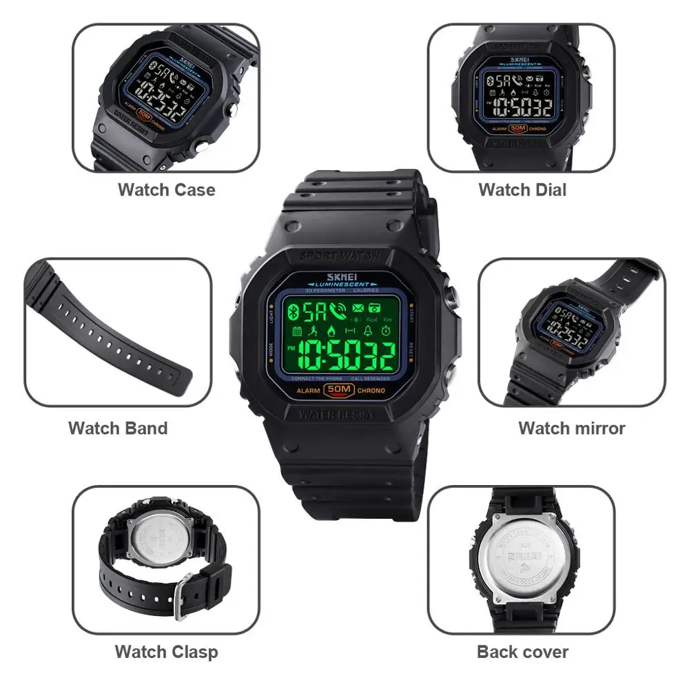 Eletrônicos dos Homens Rastreador para Huawei Skmei Smartver Masculino Bluetooth Relógios Pedômetro Caloria Iphone Reloj Inteligente Esporte 1629 - Image 6
