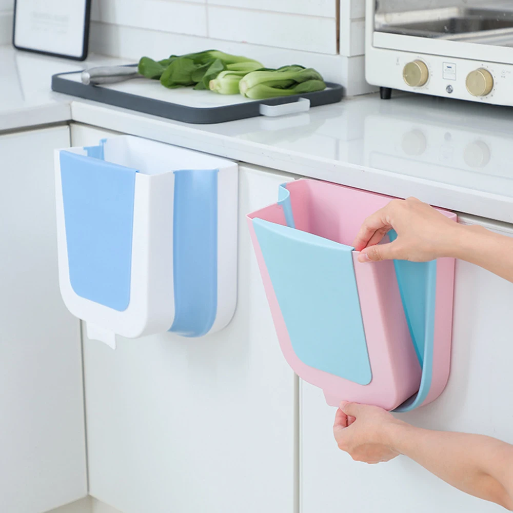 

Foldable Waste Bin Wall Mounted Trashcan Portable Waste Bin Kitchen Cabinet Door Hanging Trash Bin Folding Garbage Can