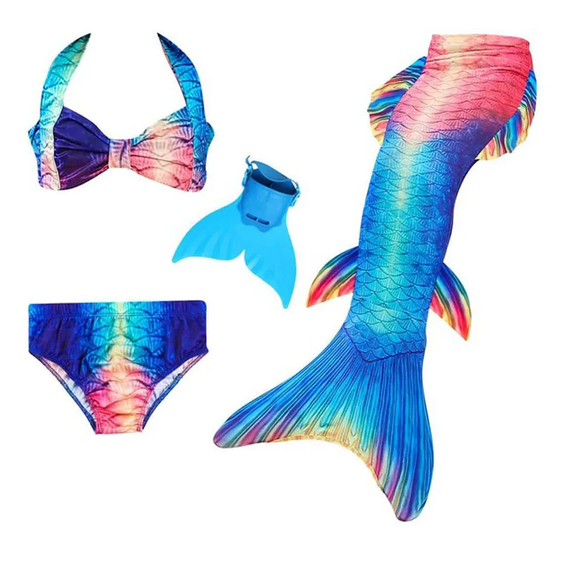 New 4PCS/set Girls Swimming Mermaid Tail Bikini Set with Monofin Flipper Fin Costumes Cosplay Swimsuit Bathing Suit Dress | Детская