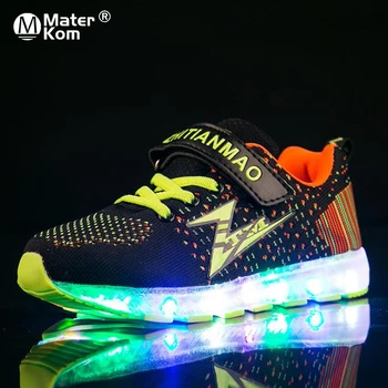 

Size 28-37 Unisex Hook Loop USB Charge Luminous Sneakers Children Glowing Casual Shoes Boys Led Light Up Sneakers Girls Shoes