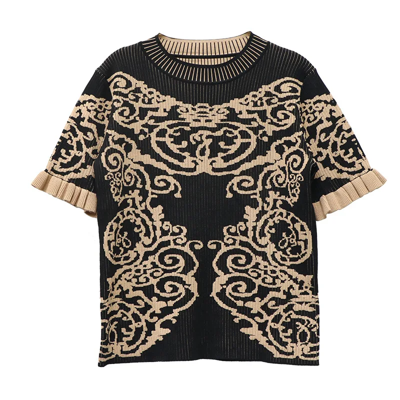 

2019 Autumn New Fashion Personality Pattern Short Sleeve Knit T-Shirt