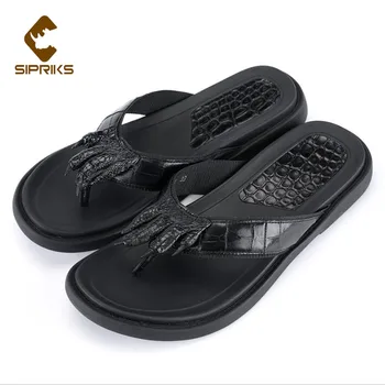 

Sipriks Mens Flip Flops Black Crocodile Skin Slippers Beach Sandals Anti-Slip Zapatos Hombre Casual Shoes Summer Luxury Brand 44