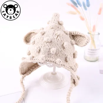 

Baby Cartoon Hat For Girls With Ears Knitted Baby Bonnet Enfant Multicolor Dot Winter Kids Cap Baby Boy Hat For Christmas 1 Pc