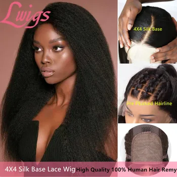 

Silk Base Lace Closure Wig Yaki Straight Silk Top Lace Wig 4X4 Kinky Straight Lace Front Human Hair Wigs Pre Plucked For Women