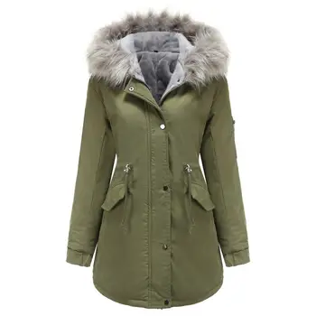 

E 2020 NEW Womens Winter Coats for New Womans Long Cotton Casual Fur Hooded Jackets Warm Parkas Female Overcoat XL
