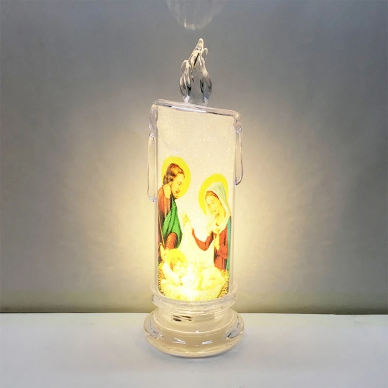 P82C Jesus Virgin Christ Candle Lamp Romantic Tealight Electronic