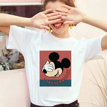 

Cute Disney Mickey Mouse Women T Shirts New Summer Graphic Tops Tee Loose O-Neck Short Sleeve T-Shirts Kawaii White Tshirt Lady