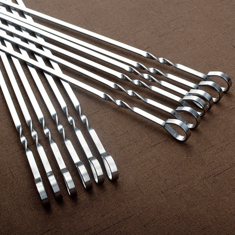 6-12pcs BBQ Skewer Stainless Steel Shish Kebab BBQ Fork Set 41cm 16.15inch Long Flat Barbecue Needle Meat Grill Outdoor Tools