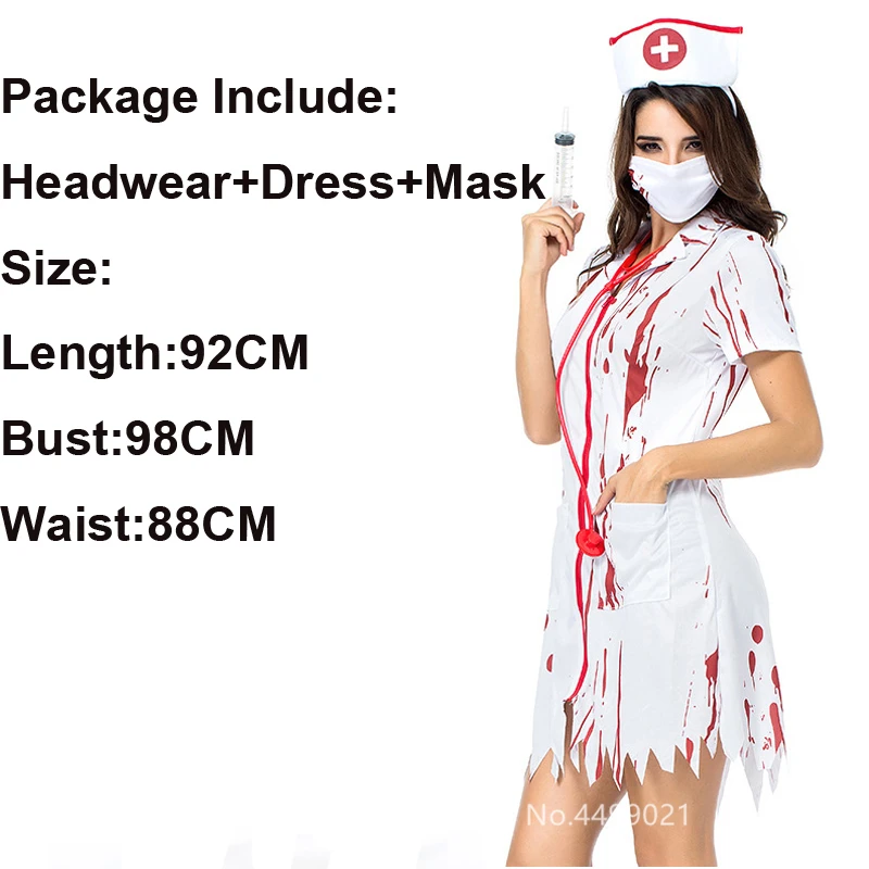 Хэллоуин ролевые игры страшная форма доктора медсестры кровавый костюм День мертвых ужас платье зомби вампира Косплей карнавальные Вечерние - Цвет: Color 4