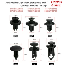 6 Size 190Pcs Mixed Universal Auto Bumper Plastic Fastener Screw Rivet For All Cars Clip Set Rivet Door Panel Liner For All Car