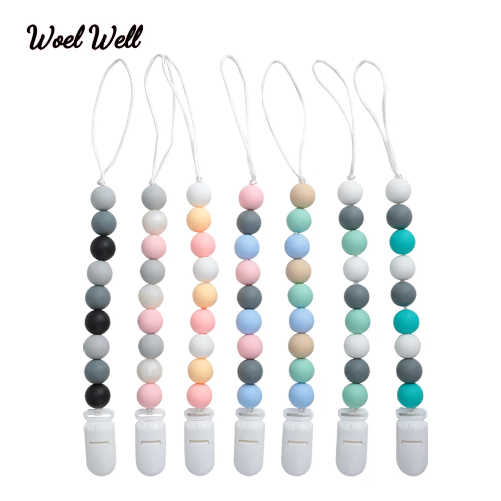 

Woel Well 1pc BPA Free Baby Pacifier Clips，Funny Silicone Beads Pacifier Chain for Baby Teething Soother Chew Toy Pacifier Holde