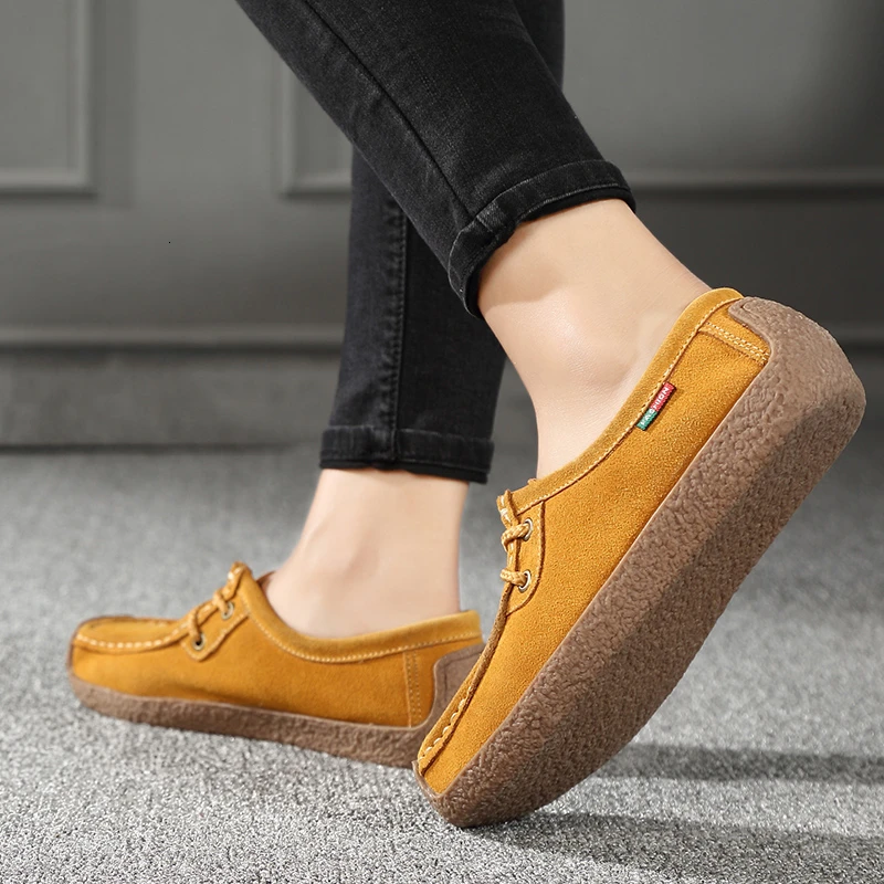 6 Colors Genuine Leather Women Slip On Flat Shoes Casual Loafers Nubuck Cow Suede Sneakers Ladies Shallow Female Soft Footwear