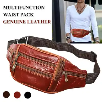 

Genuine Leather Waist Packs for Fashion Men Organizer Travel Waist Pack Necessity Waist Belt Mobile Phone Bag 2 Color