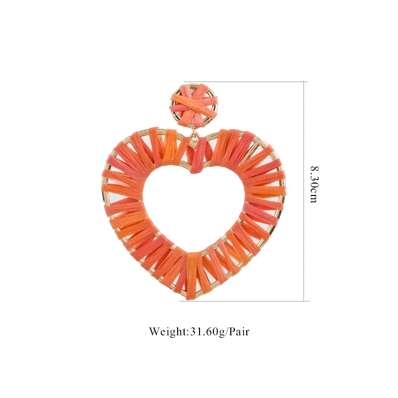 Sehuoran Statement Raffia Heart Drop Earrings New Brand Design Boho Oorbellen Young Girls Handmade Wedding Fashion Jewelry Gifts (5)