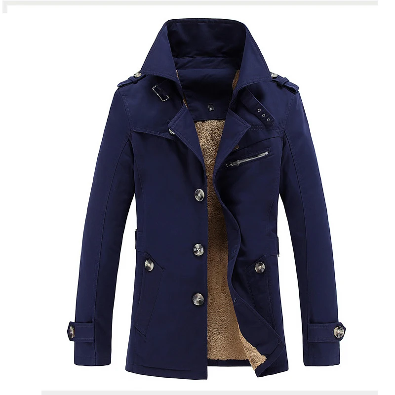 ZUSIGEL осенне-зимний Повседневный однотонный мужской Тренч, пальто из плотного флиса средней длины, мужские куртки, Тренч s, обычный Тренч s - Цвет: Тёмно-синий