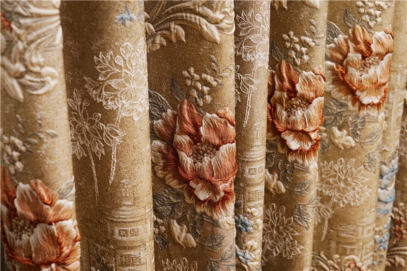 Европейские Роскошные коричневые 3D жаккардовые плотные шторы для гостиной, высокое качество, занавески для спальни, отеля, кухни, французские оконные шторы