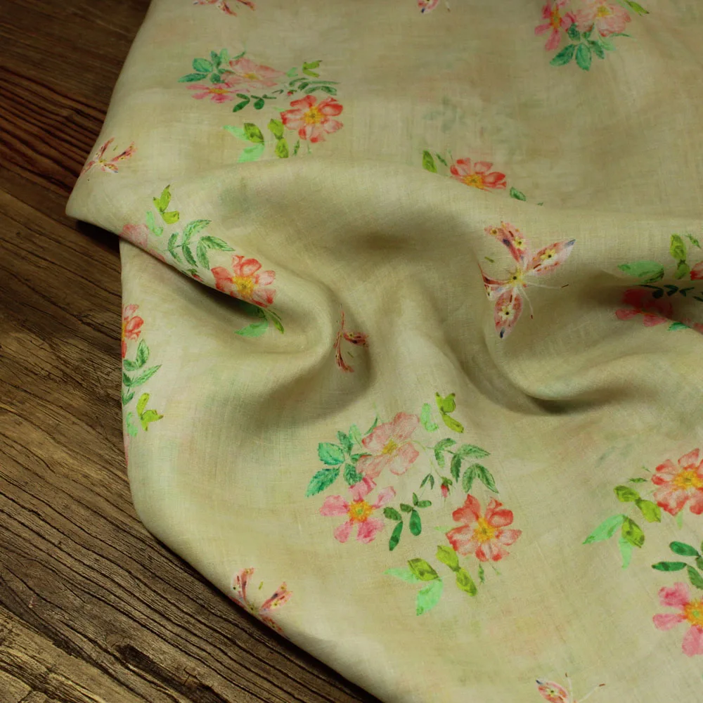 

Однометровая высококачественная ткань рами с растительным цветочным принтом, Лоскутная юбка, рубашка, ткань чонсам