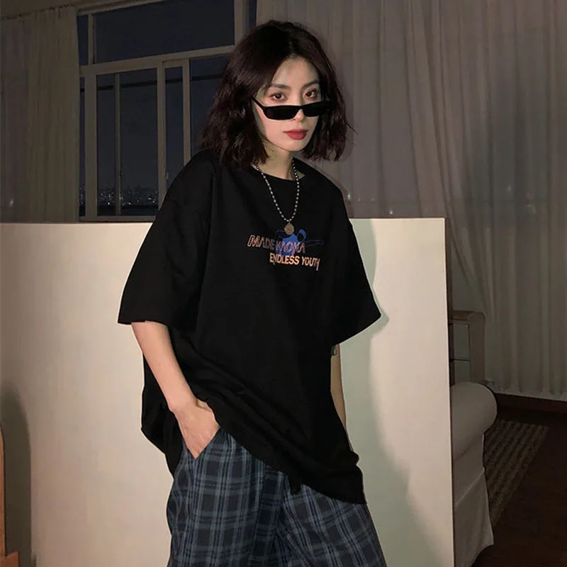 harajuku vintage aesthetic gothic graphic punk clothes shirts clothes top Women's t-shirts korean cotton Black Oversize Tops