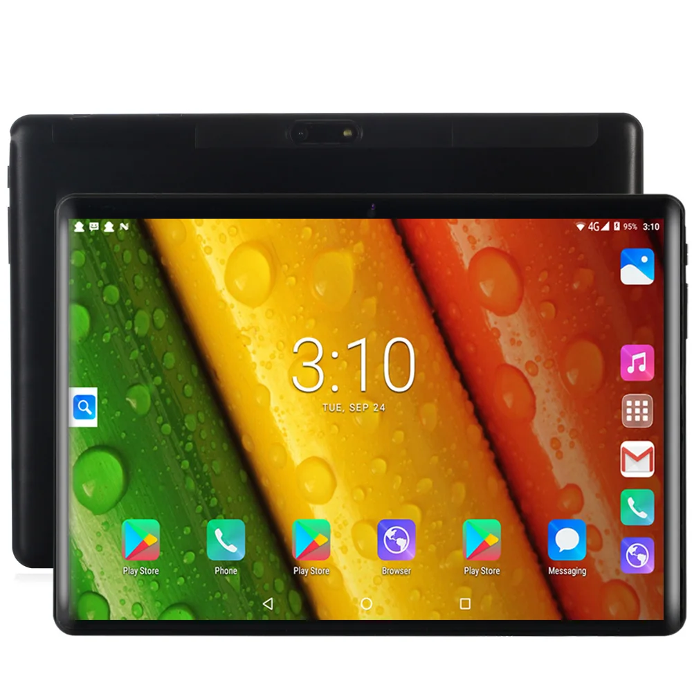 Android 9,0 планшетный ПК 10,1 дюймов 4G Телефонный звонок 2.5D Закаленное стекло Восьмиядерный 4 ГБ/64 Гб Dual SIM Wi-Fi планшет с поддержкой Bluetooth и GPS ПК
