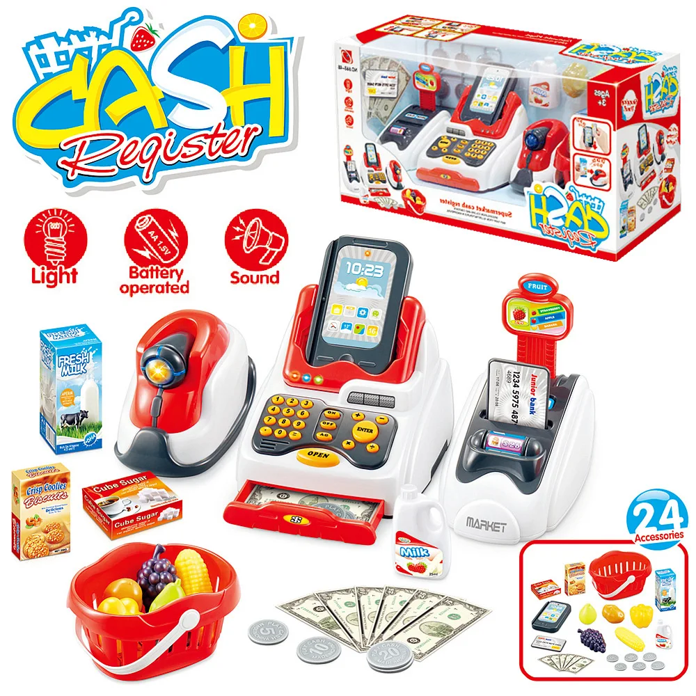 Children Model Multi-functional Supermarket Cash Register Fruit Shopping Cashier Desk Set Play Hous