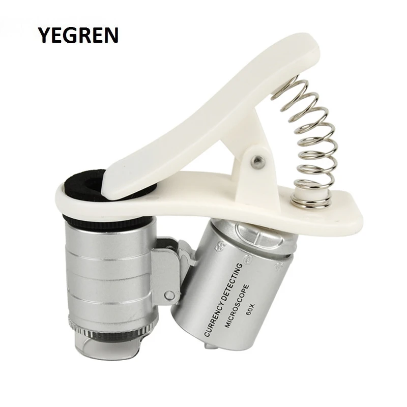 60X LED Smart Phone Microscope Currency Detecting Microscope Universal Clip Mobile Magnifier LED UV Light f/ Gem Identification