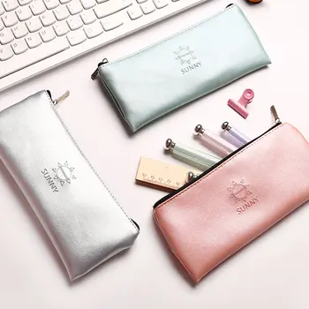 

Kawaii School Pencil Case Leather Solid Color Pencil Case For Students Multifunctional Pencil Case 1 Piece
