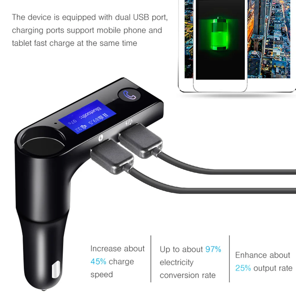 Автомобильный MP3 Bluetooth 4,1 плеер Handsfree FM передатчик Поддержка U диск телефон двойной USB зарядное устройство адаптер питания