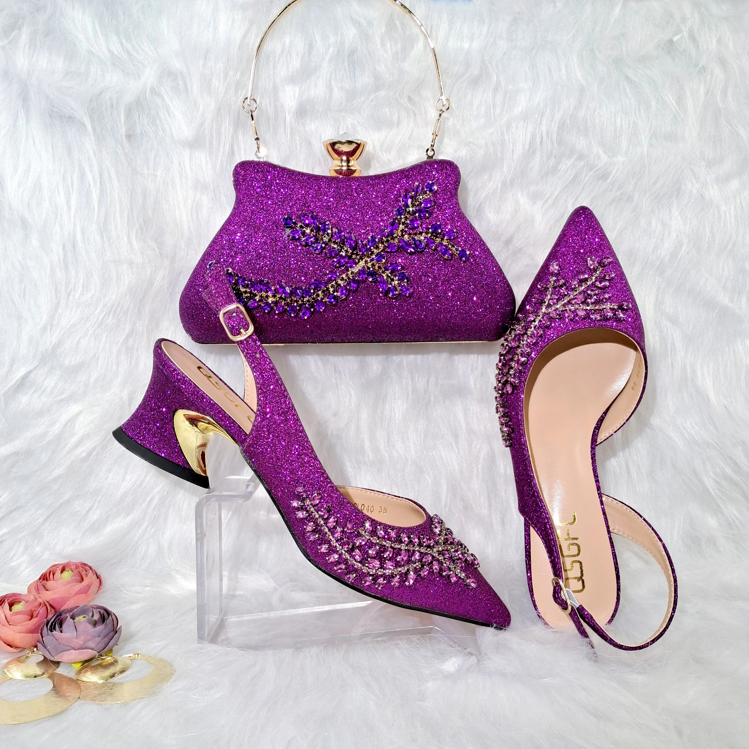 Magent Colors Gorgeous Women Shoes Bag Set For Wedding Lady Heels Matching  Purse