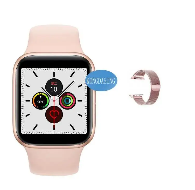 IWO 12 часы серии 5 1:1 Смарт-часы 40 мм 44 мм Bluetooth часы для apple iPhone Android телефон сердечный ритм кровяное давление - Цвет: rose gold milanese