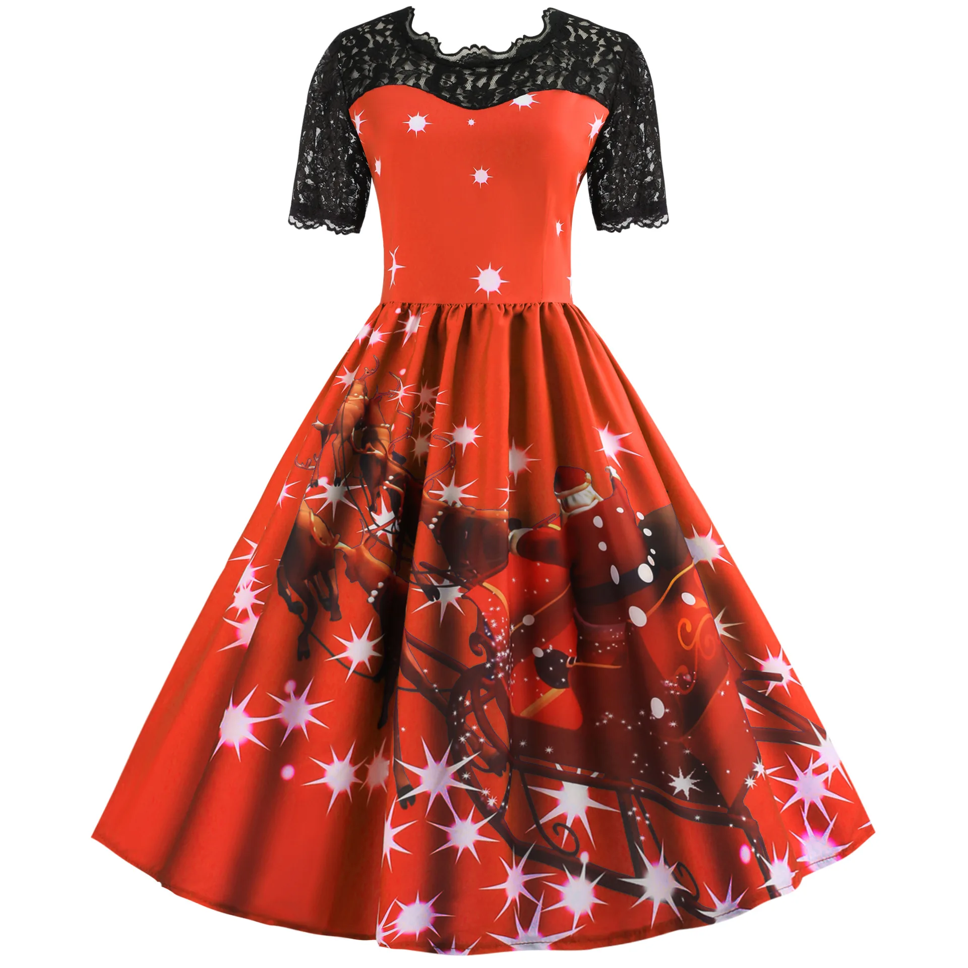 Рождественские Зимние платья, женское винтажное платье Санта Клауса, элегантное вечернее платье с кружевными рукавами, Повседневное платье размера плюс, подарок для девочки