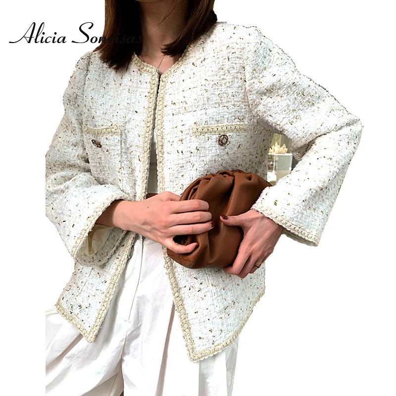 

2019 Autumn Winter Jacket Women Plaid Frayed Edge Tweed Coat Pockets Female Loose Casual Short Outwear Chic Tops