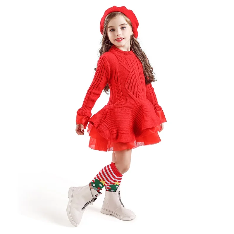 Winter Long Sleeves Kids Dresses For Girs Casual Wear Flower Girls Dress Princess Dress Daily Party Clothes Children's Clothing