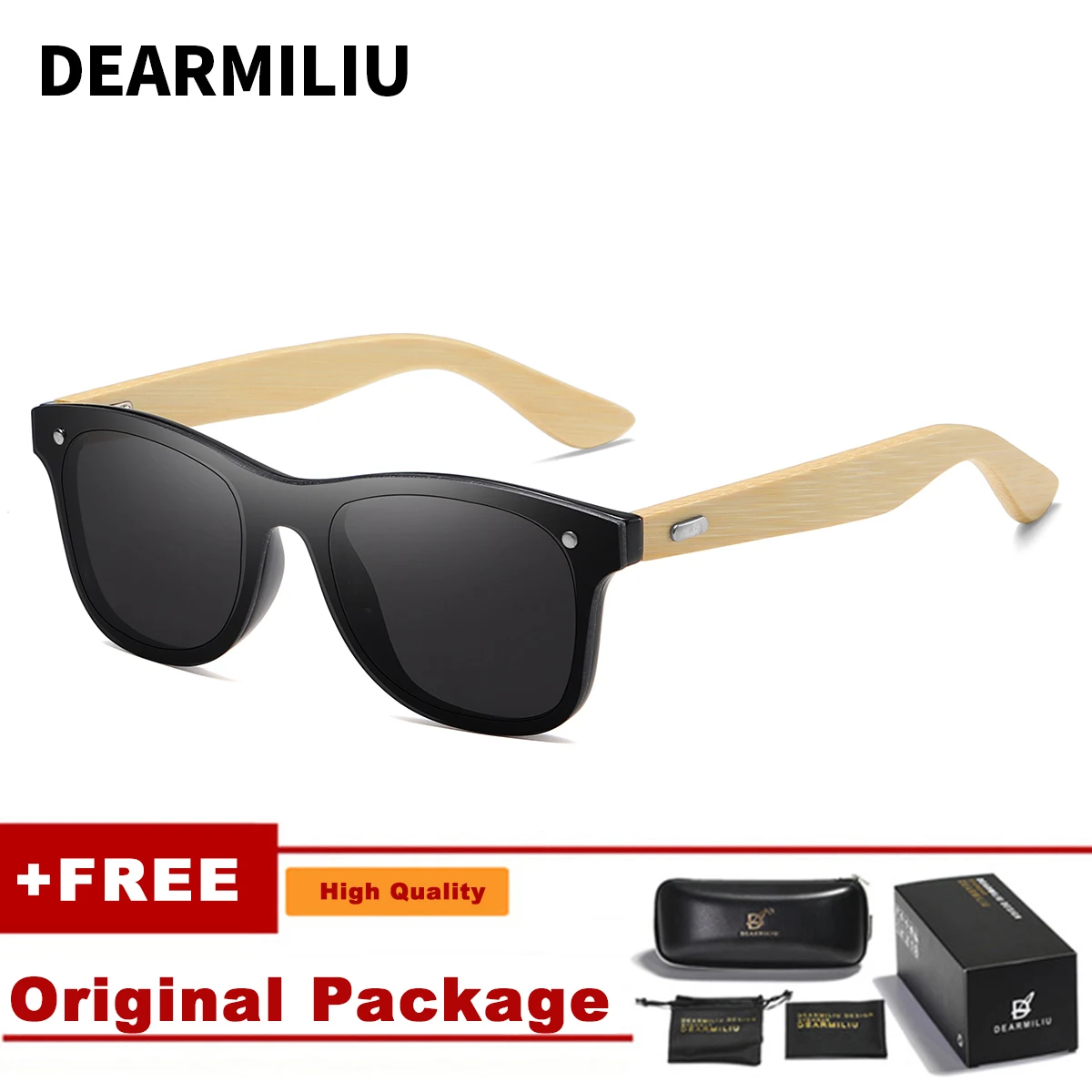 DEARMILIU натуральные винтажные деревянные солнцезащитные очки мужские модные солнцезащитные очки оригинальные деревянные Oculos de sol masculino UV400 - Цвет линз: Black