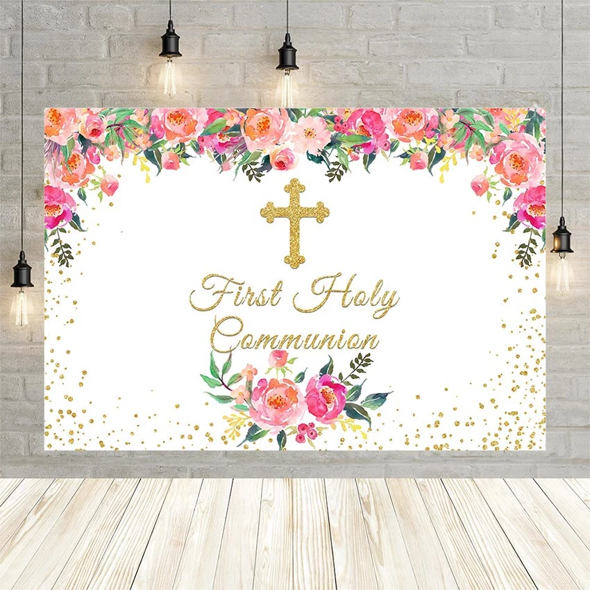 Avezano Boy Girl Child Cross First Holy Communion Flower Golden Dot Blue  Pink Decor Backdrop Background Custom Photography Prop|Background| -  AliExpress