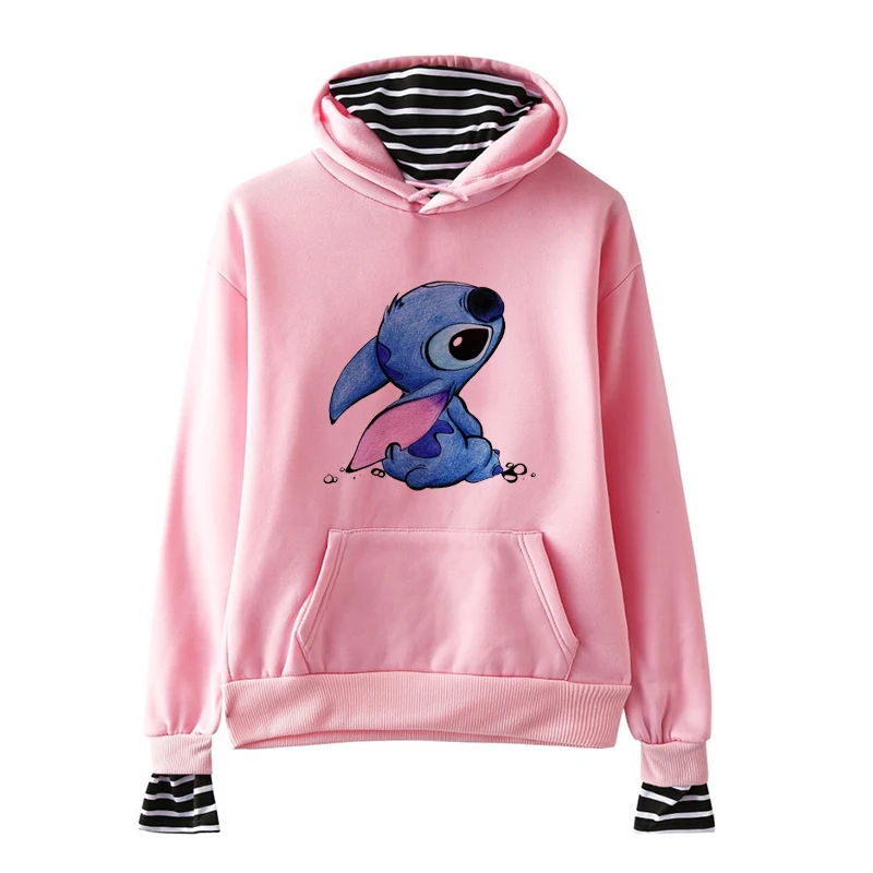 Женские толстовки с капюшоном с принтом персонажа, Повседневный пуловер LILO STITCH, милые Джемперы, Топ с длинным рукавом и круглым вырезом, флисовые Топы XXL