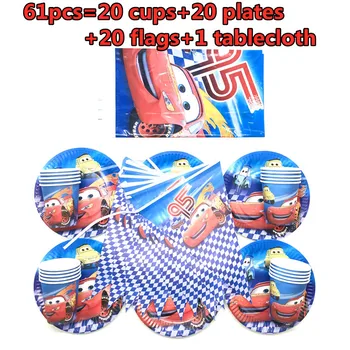 

31/61pcs Cars Party Supplies Beautiful Cars Party Paper Flags Plates Cups boys Lightning McQueen Birthday Decor Party Tablecloth