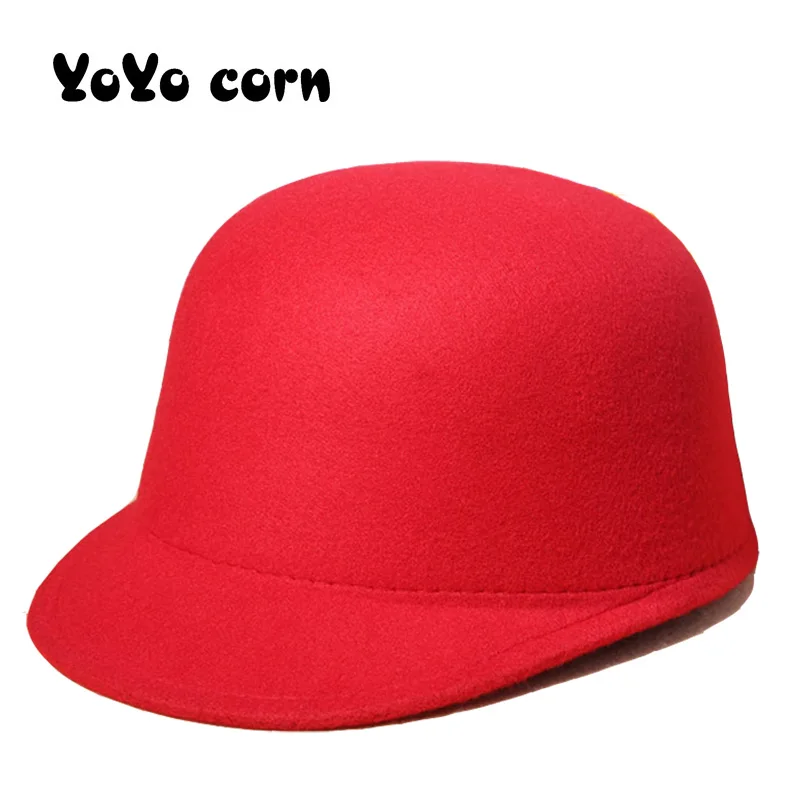 

YOYOCORN Winter Keep warm Wool Felt Hats Women Wool Fedoras Hat Retro Equestrian Knight Caps Female Rabbit Fur Ball Baseball Cap
