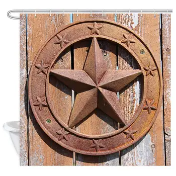 

Rustic Shower Curtain, Rustic Star on Wooden Fence Gate Shower Curtain Waterproof Bathroom Decor Polyester Fabric Curtain Sets