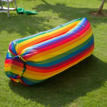 

Fast inflatable lazy sleeping bag portable folding beach rainbow air bed outdoor lazy inflatable sofa inflatable air sofa