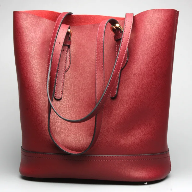 Зимние Для женщин кожаные сумки большая сумка из мягкой натуральной кожи сумка-мешок дамы Повседневное сумка - Цвет: Бургундия