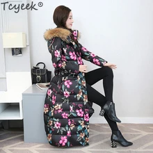 Tcyeek, зимний пуховик, женский, X-Long, пуховик, женская, толстая, теплая одежда, натуральный мех енота, с капюшоном, пальто для девушек, LWL1051