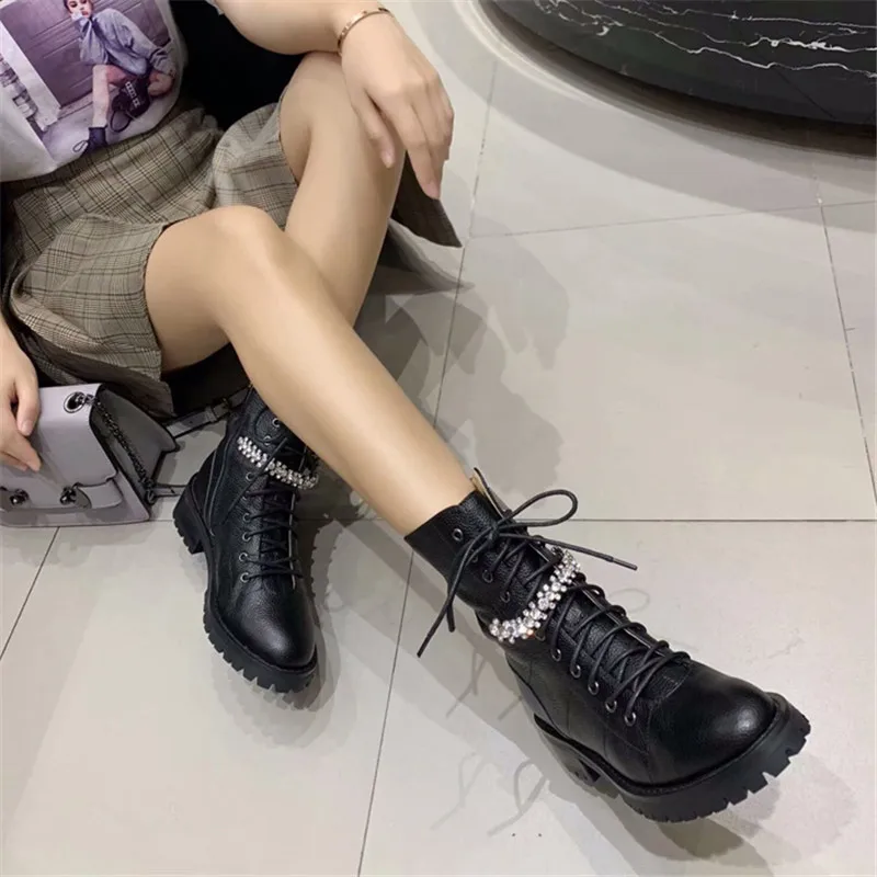 Женские ботинки; Bota Feminina Inverno; женская обувь черного цвета; ботинки на шнуровке; женские Ботинки на каблуке; Брендовая женская обувь; botas mujer;
