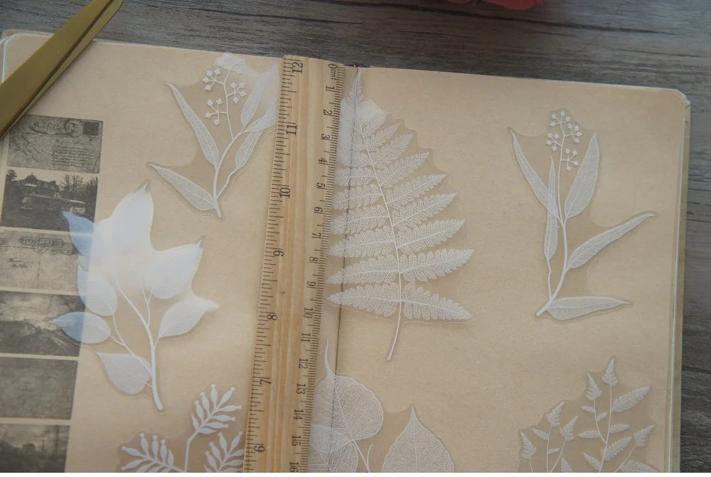 38pcs  White Plant Leaves Style Transparent Sticker Scrapbooking DIY Gift Packing Label Gift Decoration Tag