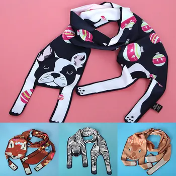 

Cartoon Animals Long Scarf Cute Lightweight Neck Scarves Hood for Women Spring Fall H9