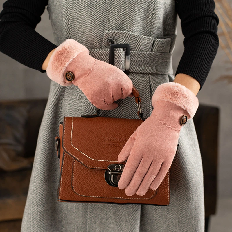 

Winter Ladies Gloves Suede Plus Velvet Thick Cute Cartoon Outdoor Cycling Windproof Warm Gloves
