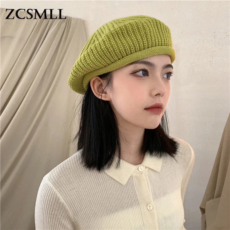 

ZCSMLL Women Blue Knitting Elegant Berets Hat New Round Dome Temperament Fashion Tide All-match Spring Autumn 2022 TH1366