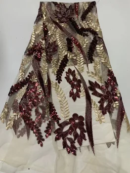 

Red Color African Lace Fabric 2019 High quality Sequins with Embroidery Nigerian Lace Fabric For Women French Mesh Lace Fabric