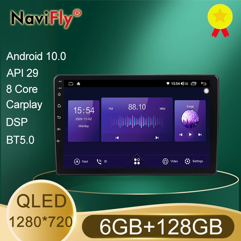 Автомагнитола NaviFly 7862 6 ГБ + 128 QLED-экран 1280x720 Android 10 мультимедийный проигрыватель