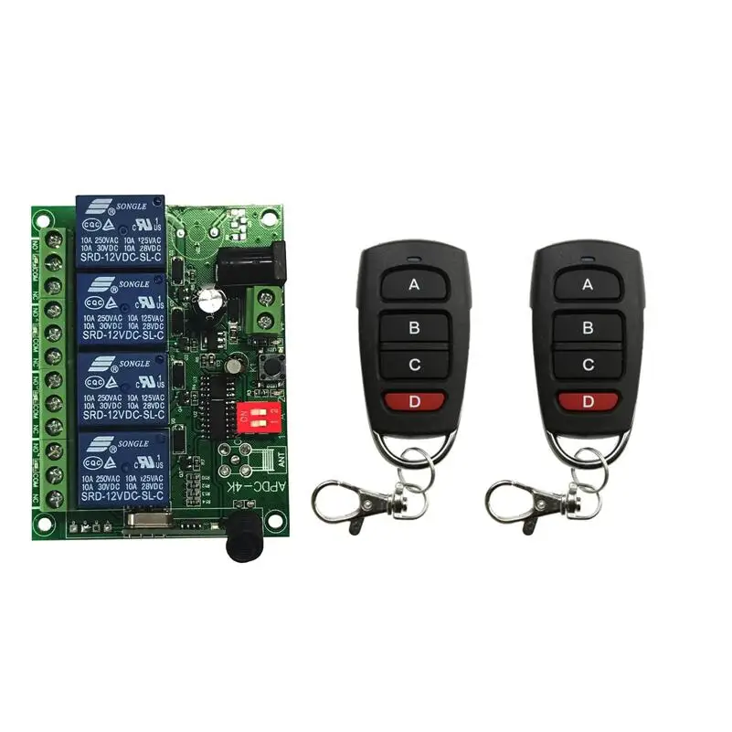 

DC 12V 24V 10A 4-Канальный Релейный переключатель RF Беспроводной дистанционного Управление переключатель передатчик 433 МГц вентилятор/Электрический миксер для теста машины