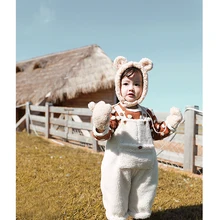 Детские утепленные брюки на подтяжках; Новинка года; зимняя одежда для маленьких девочек; утепленные комбинезоны из овечьей шерсти; детские штаны с большим карманом